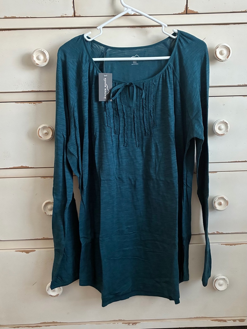 NET Eddie Bauer Teal Long-Sleeve Peasant Top